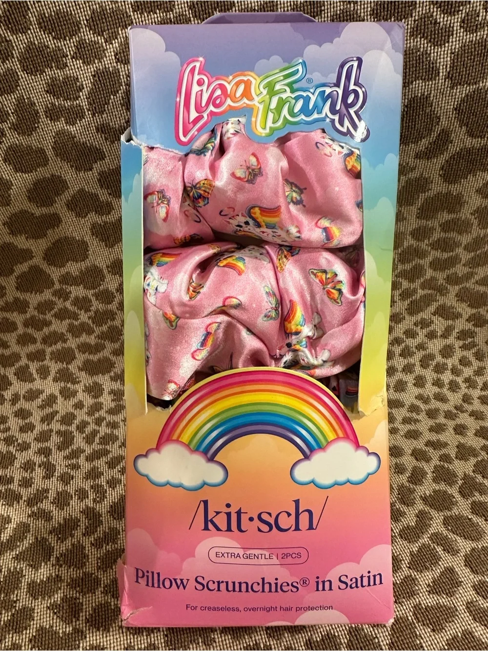 Kitsch x Lisa Frank Pillow Scrunchie In Satin 2 Piece Set~Oversized~New In Box!